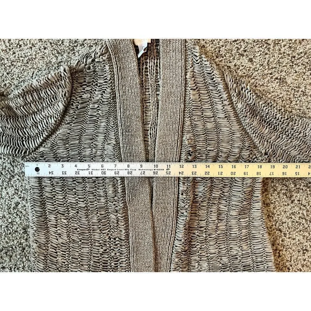 Chico's Open Knit Cardigan, Size 0 / Small, Basketweave, Beige, 3/4 Sleeve, Work